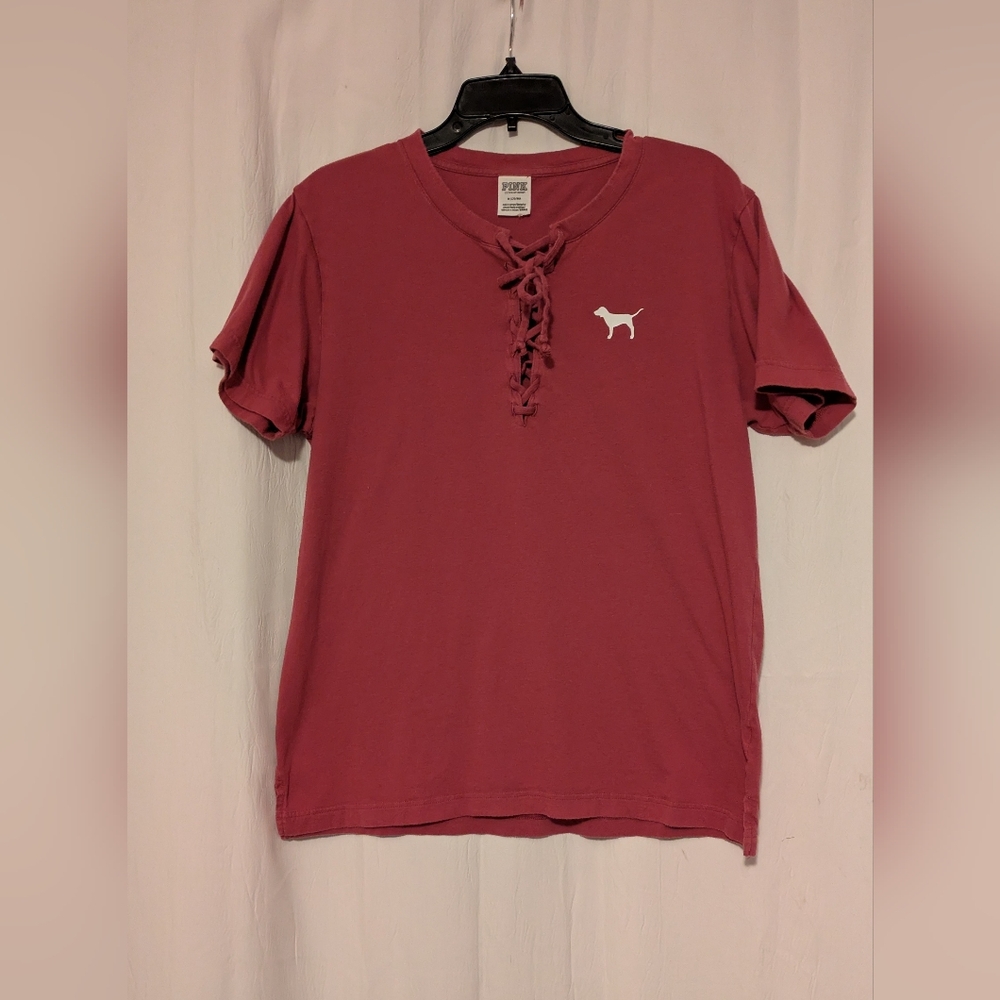 Victoria's Secret Pink Lace-Up Tee Back States Love Pink
